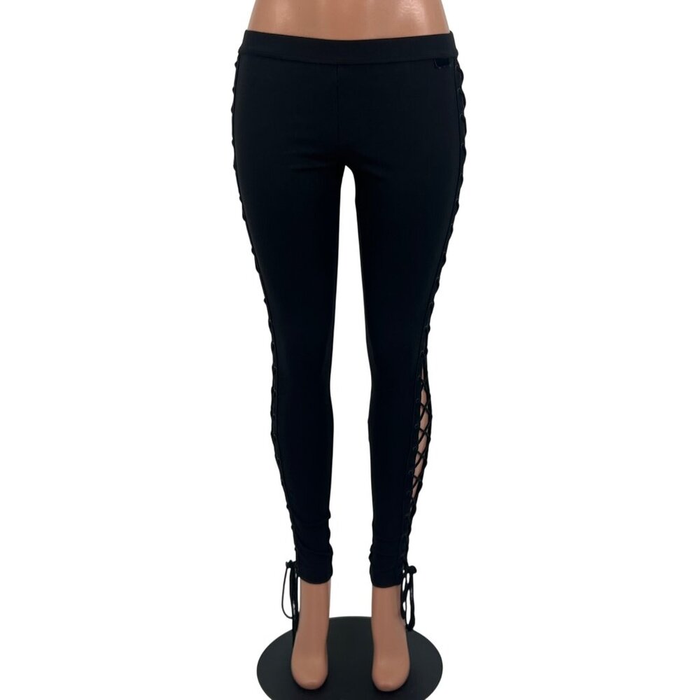 Fenty Puma Rihanna Black Boxing Bomber Lace Up Side Athletic Athleisure Leggings - Picture 14 of 16